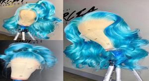 Pelucas de encaje de color azul 613 rubia peluca frontal cabello humano ola de cuerpo suelto frontal prepoledado completo transparente 13x42643407