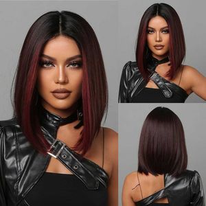 Lace Wigs Bob Pruiken Voor Vrouwen Korte Zwarte Bob Pruik Met Rode Hoogtepunt Middendeel Z0613