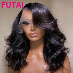 Pelucas de encaje Body Wave Bob 13x4 Frontal transparente Brasileño Cabello humano Virgen Remy 5x5 Cierre 180 Densidad 230314