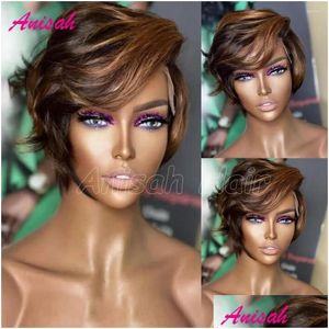 Lace Wigs Braizilian Remy Hair Pixie Cut Human 13x4 Front Wig Short Bob Hoogtehoogte HD Transparante frontale drop levering Producten OTZZX