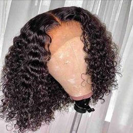 Perruques en dentelle brésiliene profonde Bob pré-cueilli avec les cheveux de bébé eau humaine courte courte 150% perruque pour les femmes noires 230106