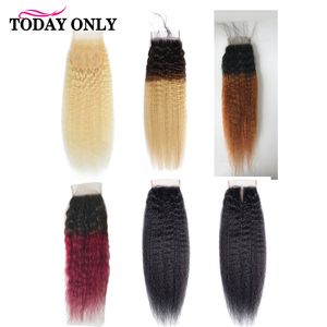 Perruques en dentelle brésilienne crépus cheveux raides fermeture avec bébé Ombre 100 humain 613 couleur noire naturelle Remy 230920