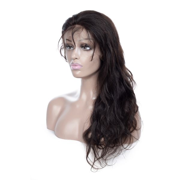 Pelucas de encaje Cabello virgen brasileño Cabello humano sin procesar Parte libre Peluca delantera de encaje Onda del cuerpo Pelucas de 10-32 pulgadas Color natural