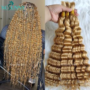 Pelucas de encaje Cabello humano a granel para trenzar onda profunda Boho Trenzas Color 27 Doble dibujado Birmano Rizado Paquetes de cabello a granel al por mayor 230901