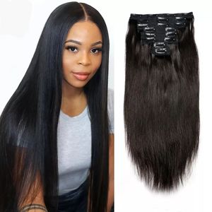 Kanten pruiken Clip-in haar Echt haar Braziliaans recht Clip-in Natuurlijke zwarte kleur Clip-ins Remy-haar 20 22 24 26 inch voor vrouwen 230901