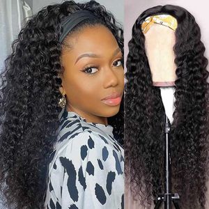 Lace Wigs Deep Wave Headband 100% krullend menselijk haar sjaal natuurlijke kleur gluueless volledige machine hoofdbanden voor vrouwen water 221212