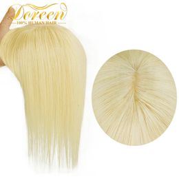 Pelucas de encaje Doreen13 * 13 cm 30 cm 40 cm Topper Cabello con flequillo 100% Real Remy Cabello humano Moda Topper Peluca para mujer Platinum Blonde 613 231208