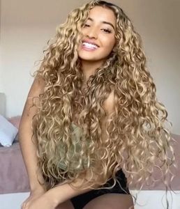 Lace wigs Europese en Amerikaanse pruik lang krullend haar split geleidelijk verkleurd Afrikaans klein krullend haar pruik hoofdstel