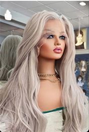Perruques en dentelle FANXITION Gris Blonde Synthétique Perruque Longue Droite Avant Naturel Aspect Résistant À La Chaleur Fibre Cheveux Utilisation Quotidienne Cosplay 231025