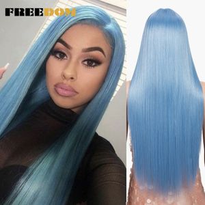 Lace Wigs Freedom Synthetische kanten pruik 30 inch lange rechte pruiken zachte regenboog kleurrijke blauwe blonde gemberpruiken voor zwarte vrouwen cosplay pruik 230317