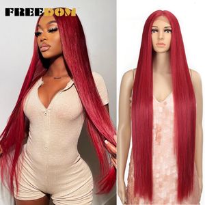 Lace Wigs VRIJHEID Synthetische Lace Wig 38 Inch diepe deel lange rechte pruik Ombre roze cosplay pruiken Synthetische Lace Front pruiken voor zwarte vrouwen 230616