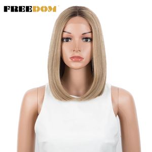 Lace Wigs Freedom Synthetische Straight Short Short Bob Ombre Blond Blue Wig Middle Part for Black Women Cosplay 230317