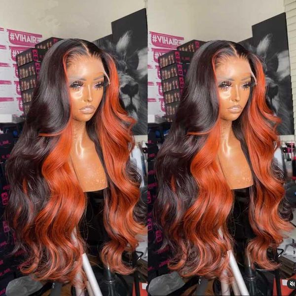 Perruques en dentelle Ginger Highlight Body Wave Front Heuvains Human 180 Remy Orange Brésilien pour les femmes noires