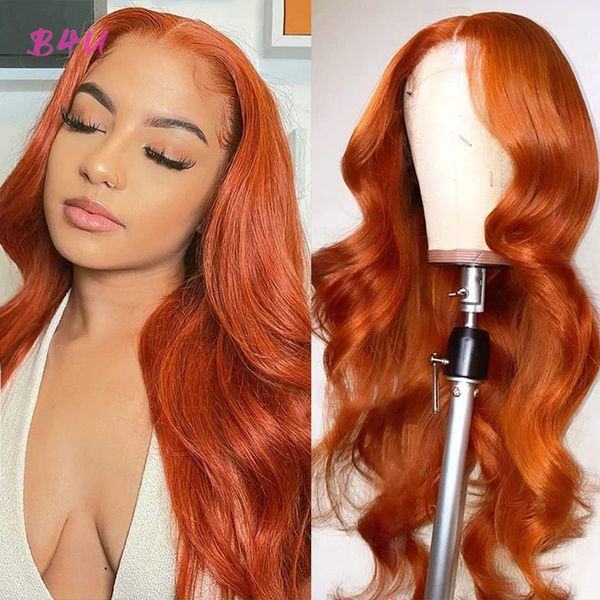 Perruques en dentelle Ginger Orange Colored Human Hair Straight Front Closure Brazillian Body Wave 230314