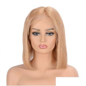 Lace Wigs Golden Blond Human Hair Bob Korte rechte Europese Remy Glueless Front Pruik met baby voor vrouwen 27 Drop leveringsproducten DHLCW