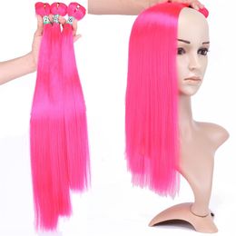 Lace Wigs Haar Bulks 1422 Inches Afro Roze Rechte Bundels 100gPiece Synthetische Weave staart s voor Zwarte Vrouwen p230629