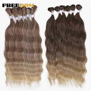 Lace Wigs Haar Bulks VRIJHEID Synthetische Water Wave Bundels 20 inch s Ombre Blond Bruin Weave 6PcsPack 230629