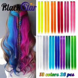 Lace Wigs Haarstukjes Black Star Gekleurde Party Hoogtepunten Clip in s voor Meisjes 20 Inch Veelkleurige Rechte Synthetische Haarstukjes 230629