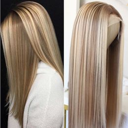 Lace Wigs Hoogtepunt Bruin Lace Front Pruik Lange Rechte Synthetische Kant Pruiken Voor Vrouwen Middelste Deel Hoogtepunt Blonde T Deel Lijmloze Kanten Pruik 230608