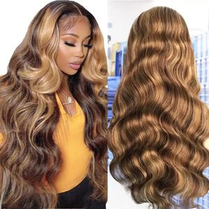 Perruques en dentelle Highlight Wig 13x6 Hd Frontal Honey Blonde Body Wave Front Cheveux Humains Pour Femmes 13x4 Sans Colle Full 231025