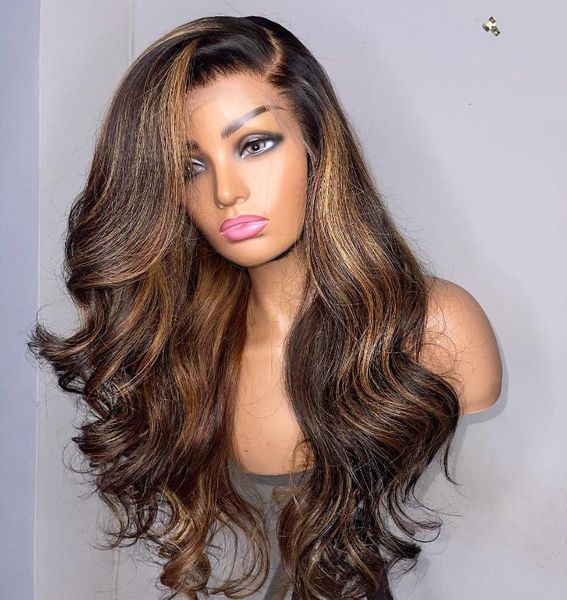 Lace Wigs Highlight Perruque HD Frontal Coloré Cheveux Humains Ombre Corps Vague 13X6 Avant 180 Densité Braizilian Pour Les Femmes Noires