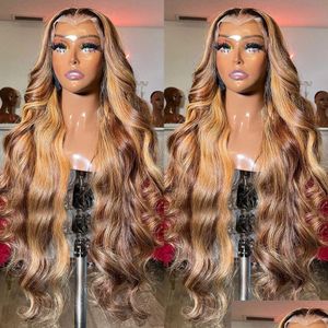 Perruques en dentelle Highlight Wig Human Hair 13X4 Frontal Coloré pour femmes 30 pouces Honey Blonde Body Wave Front Drop Delivery Produits Dhn3C