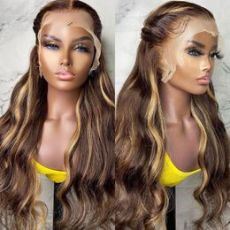 Lace Pruiken Hoogtepaard Wig Human Hair Body Wave Bruin gekleurde 4/27 ombre kleur vooraf geplukte haarlijn voor vrouwen