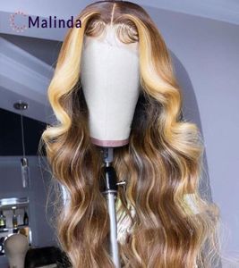 Pelucas de encaje Honey Blonde Body Wave Cabello humano para mujeres negras Destacar peluca delantera suelta brasileña5631838