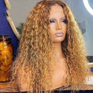 Lace Wigs Honey Blonde Natural Wave 100% menselijk haar Glueless Middle T Part 200 Density vooraf geplukt 13x6 Front For WomenLace