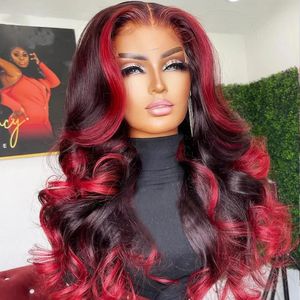 Perruques en dentelle Red Red Lace Frontal Wig Curly Human Hair Wigs Deep Wave 13x4 Transparent Lace Front Perruque Synthétique pour les femmes noires Pré-cueilleuses