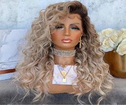 Perruques en dentelle perruque de cheveux humains mettre en évidence Ombre platine cendré blond long ondulé avant pré plumé brésilien Remy 180 densité noeuds de blanchiment9998629