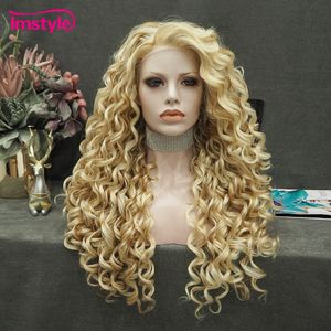 Lace Wigs Imstyle Blonde Gouden Gemengde Pruik Krullend Synthetisch Front Hittebestendige Vezel Lang Voor Vrouwen Cosplay 230609