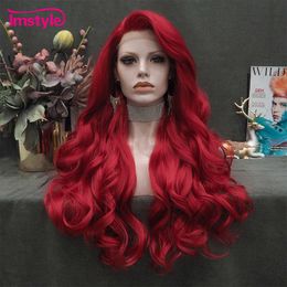 Pelucas de encaje Imstyle rojo largo sintético frente natural ondulado cosplay para mujeres fibra resistente al calor blanco marrón 230314