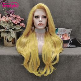 Perruques en dentelle Imstyle jaune perruque longue ondulée synthétique avant fibre résistante à la chaleur sans colle pour les femmes faux cheveux 230609