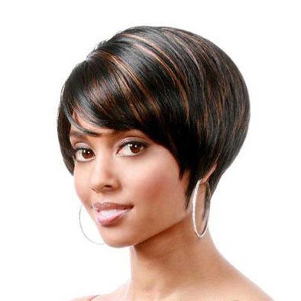 Perruques en dentelle JOY BEAUTY perruque courte Bob perruque synthétique avec frange 10 pouces perruques de cheveux bruns noirs pour les femmes noires fête et utilisation quotidienne Z0613