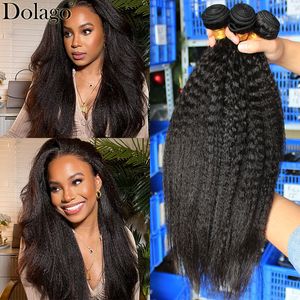 Lace Wigs Kinky rechte bundels Haar Weef Coarse Yaki Virgin Human met sluiting Braziliaans 4 230419