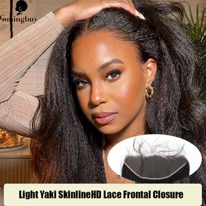 Kanten pruiken Light Yaki Skinline Real HD Frontale sluiting 13X4 Warna Natural Rambut voor wanita-kulit Hitam Comingbuy Virgin 230905