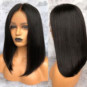 Lace Wigs Links T Part 13X1 Short Bob Human Hair Brazilian Straight Remy Natural Color