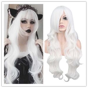 Lace Wigs Lang Golvend Cosplay Pruiken Voor Vrouwen Party Kostuum Zwart Wit Rood Roze Blauw Blond Oranje Synthetisch Haar Pruiken met Pony Z0613