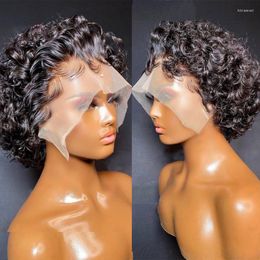 Perruques en dentelle Luvin Bob court bouclé transparent avant transparent cheveux humains Pixie Wig Cut Wig Brazilian Wig Wake Deep Water for Black Women Tobi22