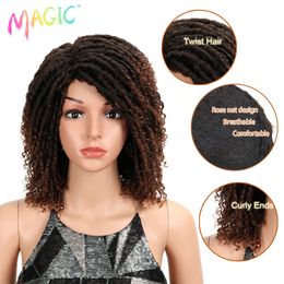 Perruques en dentelle Magic synthétique Soft Short Wigs for Black Femmes 14 pouces Fibre haute température Dreadlock Ombre Brown Black Crochet Twist Hair 230701