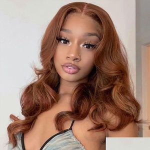 Perruques en dentelle New Chestnut Brown Colored Glueless Transparent Front Loose Wave Wavy 13X4 Hd FL Frontal Human Hair 150% Girl Lady Drop Deli Dhue9