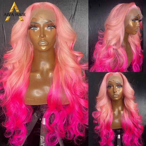 Pelucas de encaje Ombre Color rosa Transparente 13X4 Frente de encaje Peluca de 30 pulgadas Drag Queen Loose Wave Highlight Cosplay Pelucas sintéticas para mujeres 230317