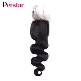 Lace Wigs Penutupan Rambut Perstar 4X4 Inci Renda Swiss Gelombang Tubuh Brasil Bagian Bebas met Kepadatan Bayi 130 230905