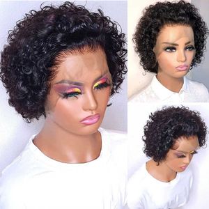 Lace Wigs Pixie Knuit kort krullend menselijk haar voor zwarte vrouwen HD 13x1 voorkant los diep watergolf Bob 221212