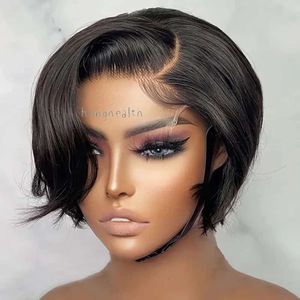 Perruques en dentelle Pixie Coup Wig Hair Human Short Bob Wigs côté partie droite Lace Lace Front Perins GluelessTransparent Perruque frontale 231024