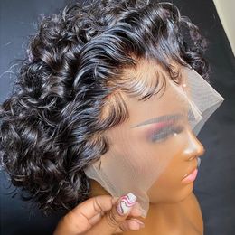 Lace Wigs Pixie Cut Pruik Korte Bob Krullend Menselijk Haar perruque bresillienne 13X1 Transparant Water Diepe Golf 230803