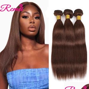 Perruques en dentelle Purecolored 4 Chocolate Brown Os Brows Roir les cheveux humains tisser 134 paquets 10a Remy brésilien pour les femmes 240327 Drop Livraison Otji0