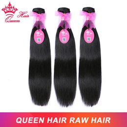 Perruques en dentelle Queen Hair Raw Virgin Straight 100 paquets humains non transformés tissent une couleur naturelle brésilienne 231113