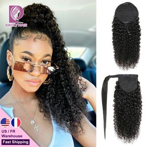 Pelucas de encaje Cabello Racily Afro Kinky Curly Ponytail Cabello humano Remy Brasileño Wrap Around Ponytail Cordón Ponytail Clip en el cabello 231012